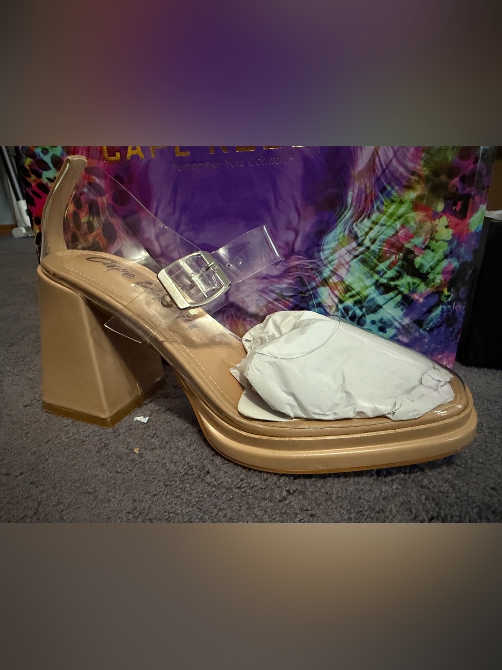 Women’s Cape Robbin Beige & Clear Block Lillian Heel with Strap